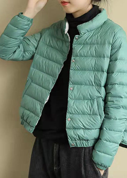 Green Stand Collar Color Fine Cotton Filled Jackets Winter
