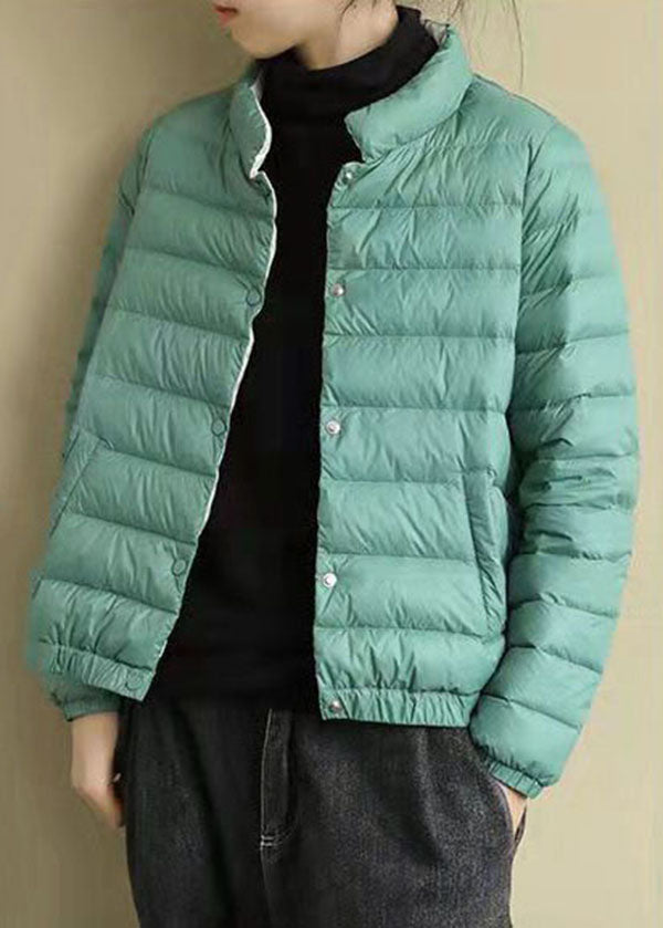 Green Stand Collar Color Fine Cotton Filled Jackets Winter