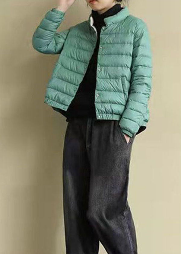 Green Stand Collar Color Fine Cotton Filled Jackets Winter