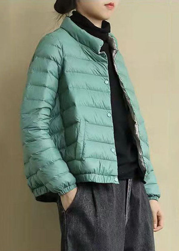 Green Stand Collar Color Fine Cotton Filled Jackets Winter