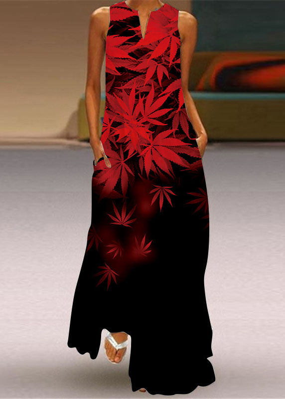 Green V Neck Rose Print Chiffon Maxi Dress Summer