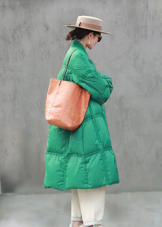 Green V Neck Thick Duck Down Down Jacket Winter