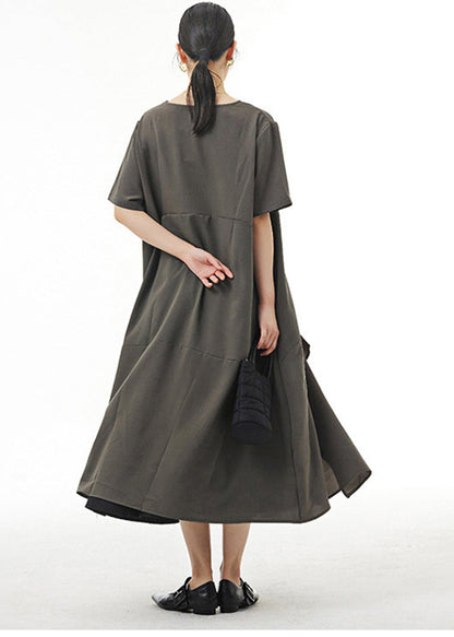 Grey Asymmetrical Design Cotton Long Tops Summer