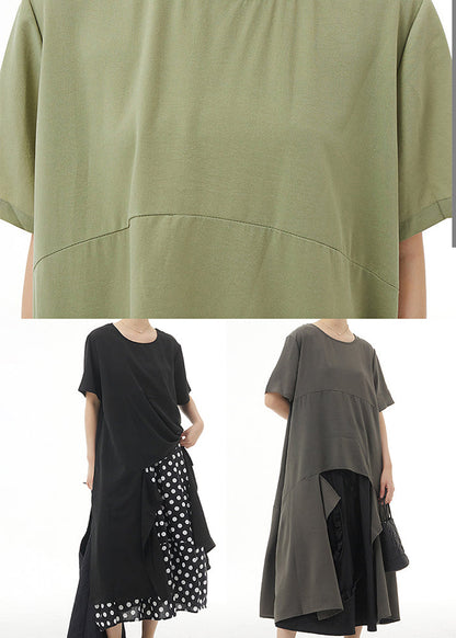 Grey Asymmetrical Design Cotton Long Tops Summer