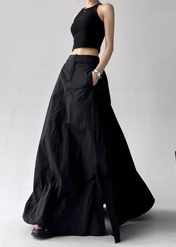Grey Exra Large Hem Side Open a Line Skirt Summer