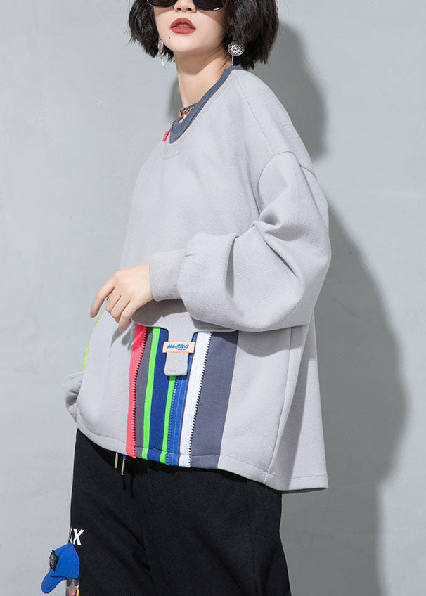 Grey O-neck Patchwork Loose Sweatshirt Spring