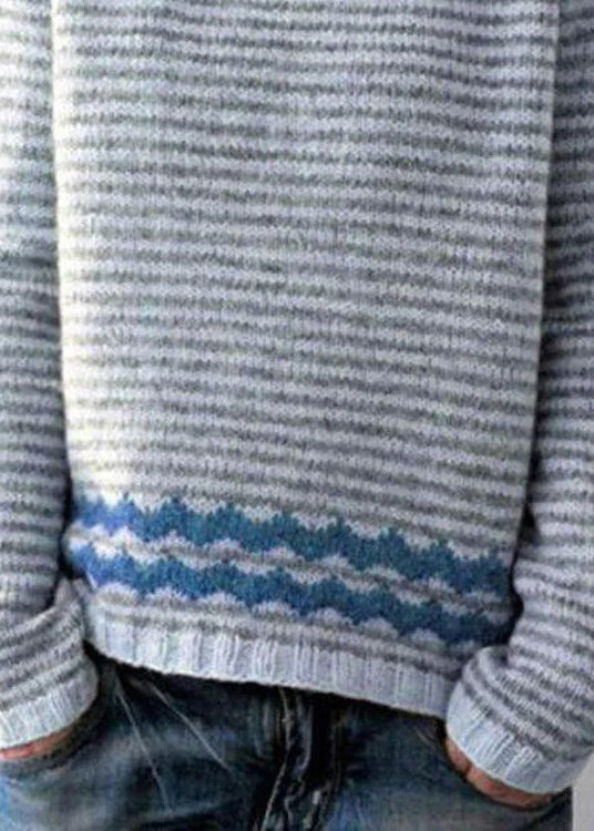 Grey Striped O Neck Cozy Knit Sweaters Fall