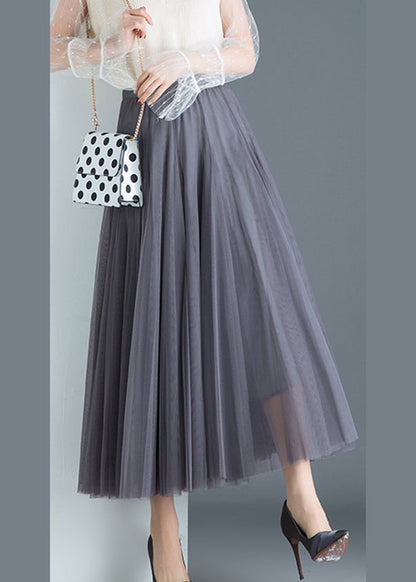 Grey Tulle Pleated a Line Fall Skirts