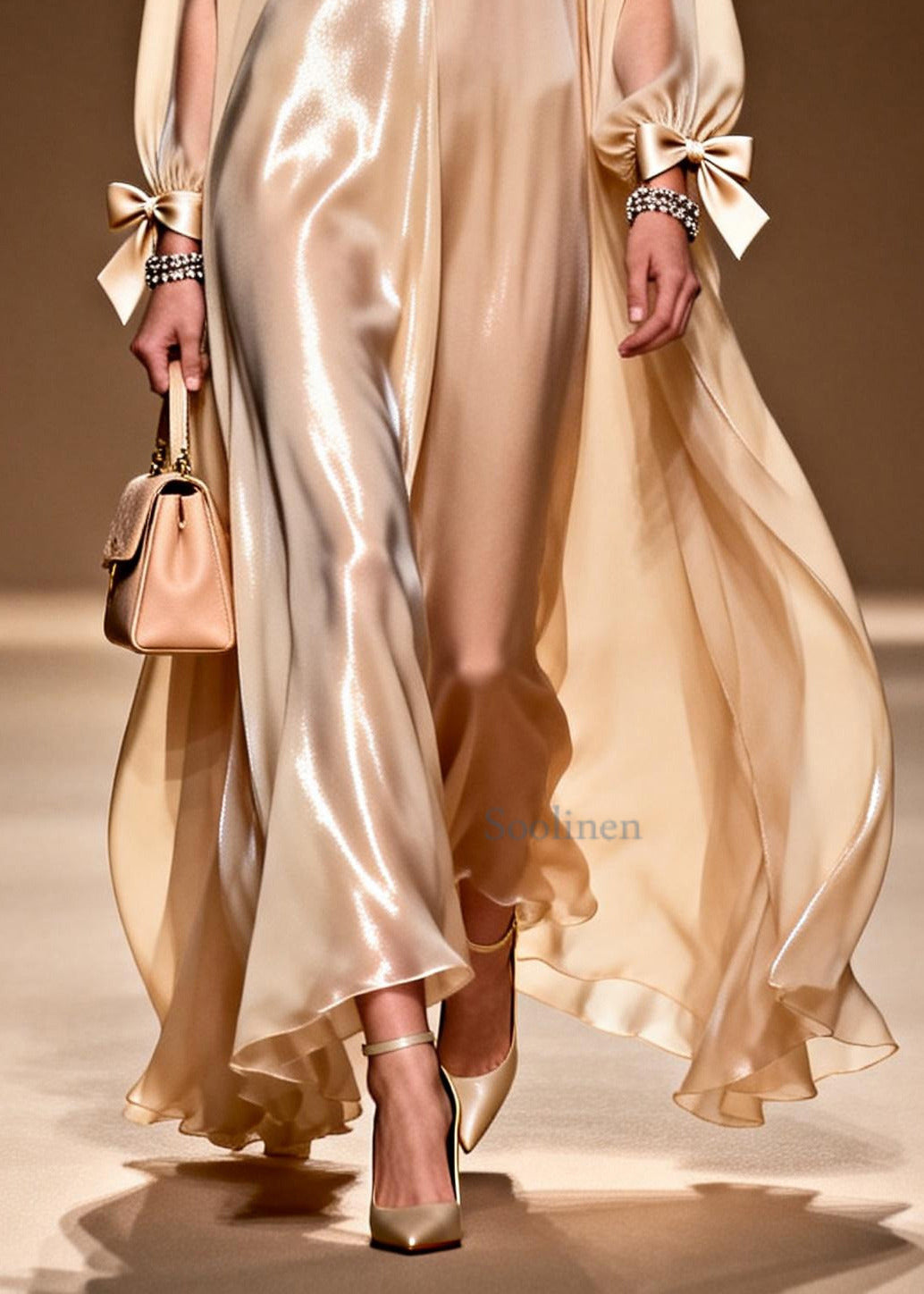 Khaki Bow Oversized Draping Chiffon Party Dresses Summer