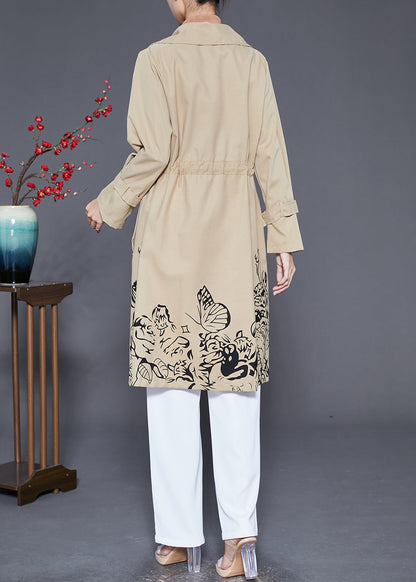 Khaki Cinched Print Cotton Coat Outwear Fall