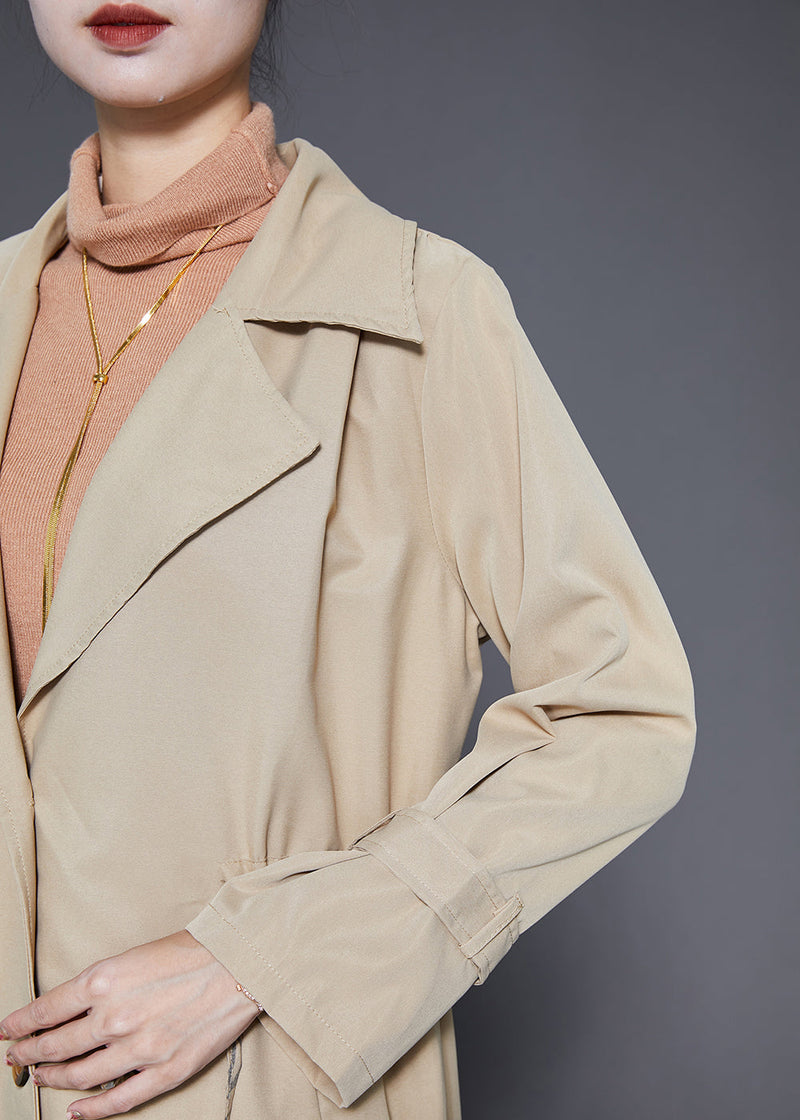 Khaki Cinched Print Cotton Coat Outwear Fall