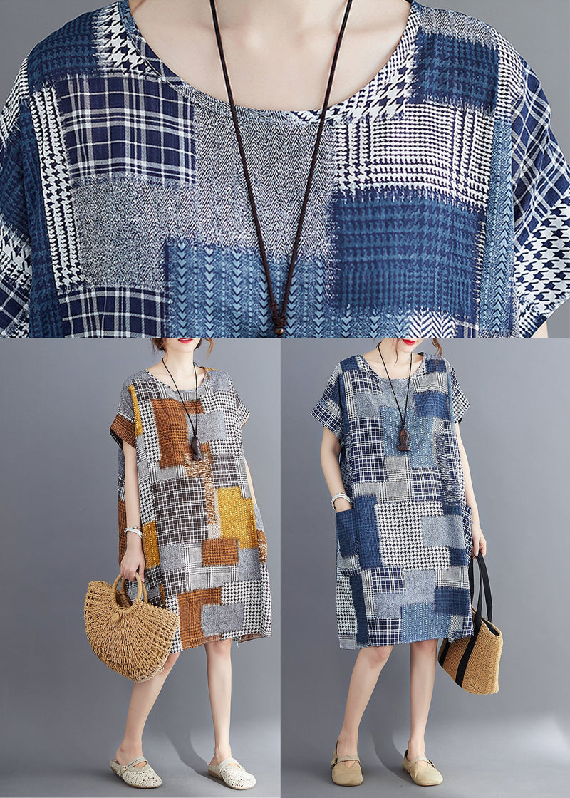 Khaki Oversized Print Cotton Dresses Summer