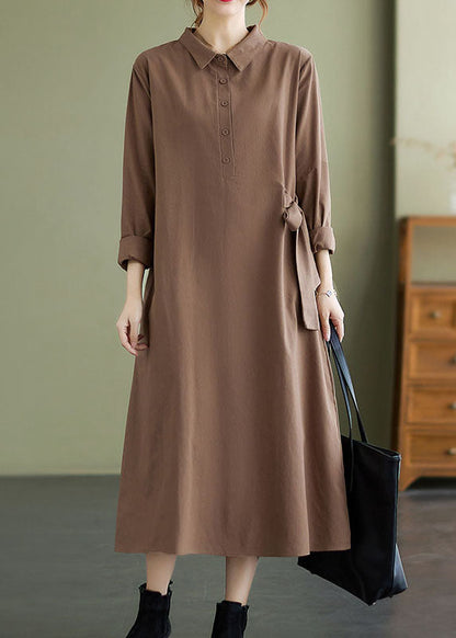 Khaki Peter Pan Collar Button Dress Spring