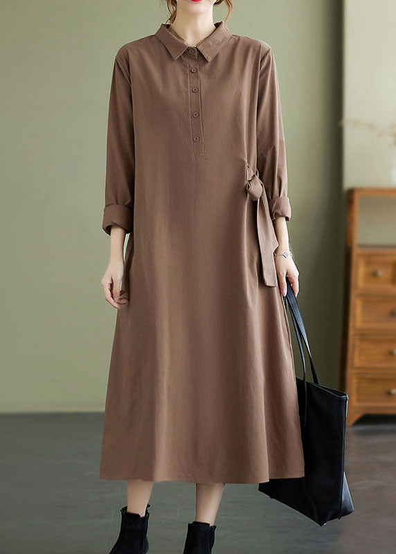 Khaki Peter Pan Collar Button Dress Spring