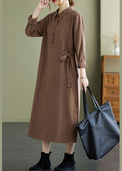 Khaki Peter Pan Collar Button Dress Spring