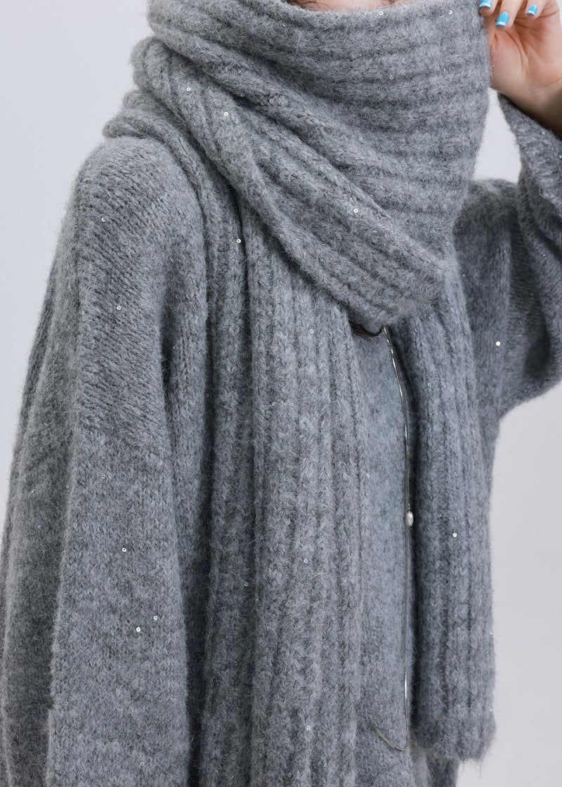 Khaki Sequins Warm Wool Knit Cozy Scarf