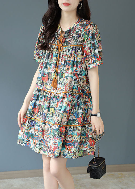 Lace Up Animal Print Chiffon Vacation Dress Summer