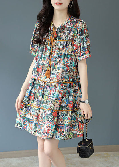 Lace Up Animal Print Chiffon Vacation Dress Summer