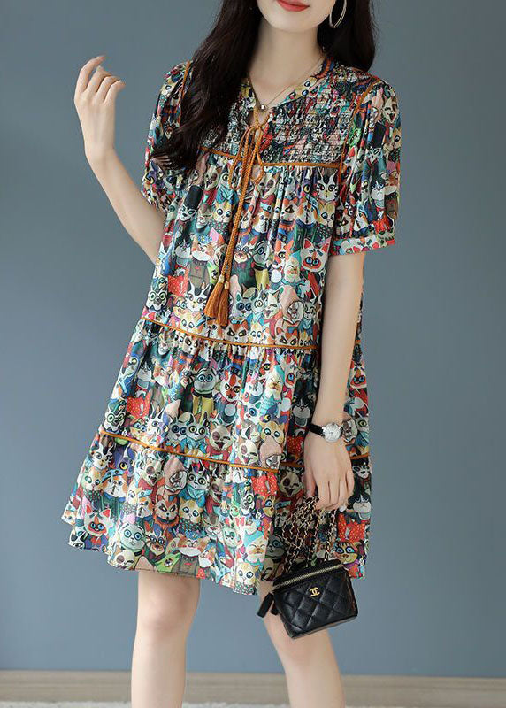 Lace Up Animal Print Chiffon Vacation Dress Summer