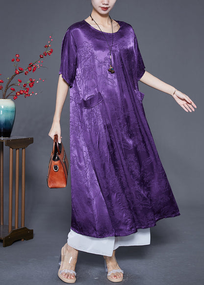 Lavender Oversized Jacquard Silk Long Dress Summer