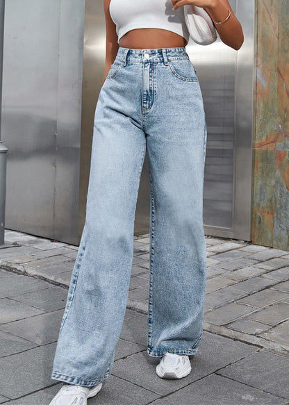 Light Blue High Waist Straight Denim Pants Spring