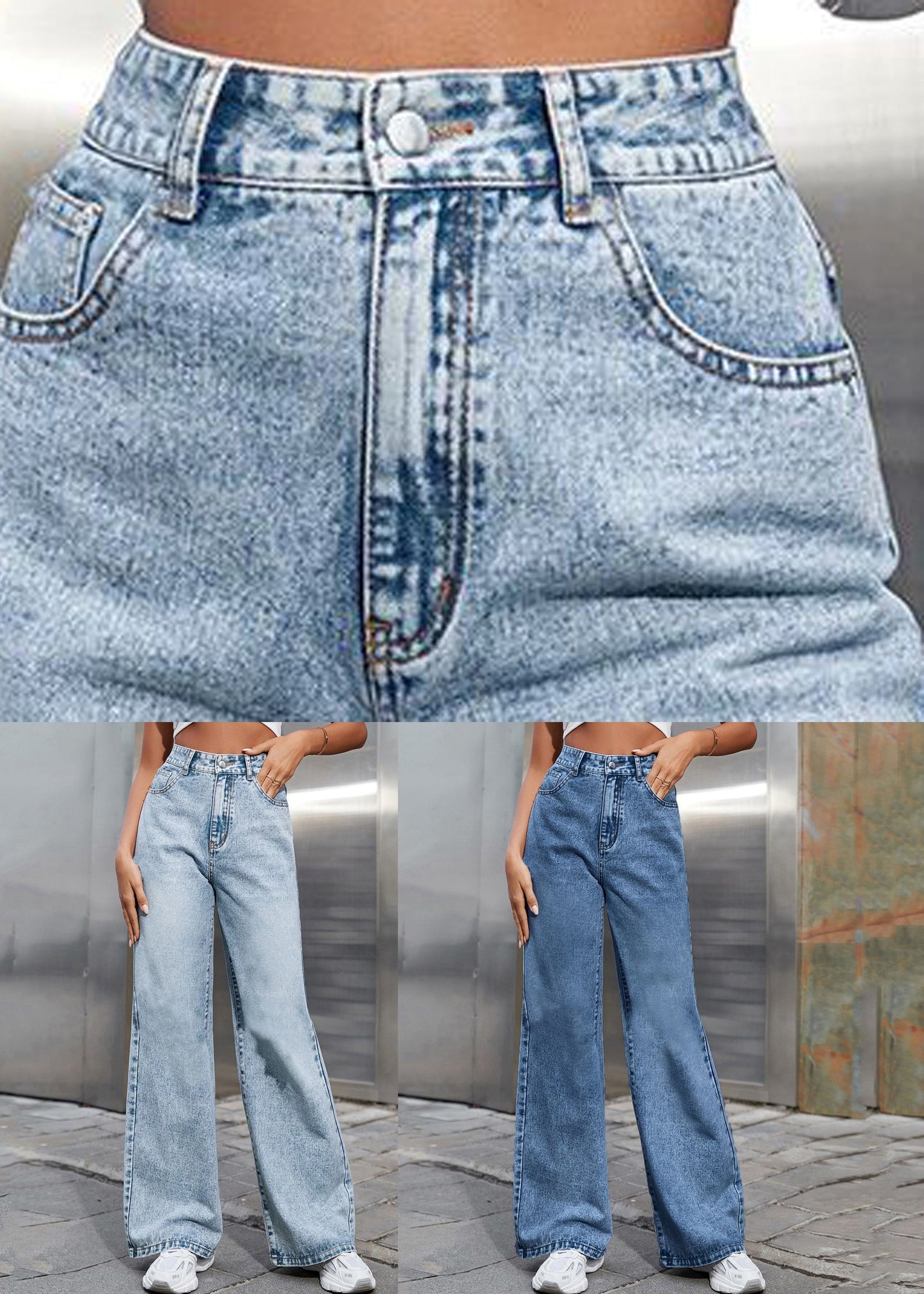 Light Blue High Waist Straight Denim Pants Spring