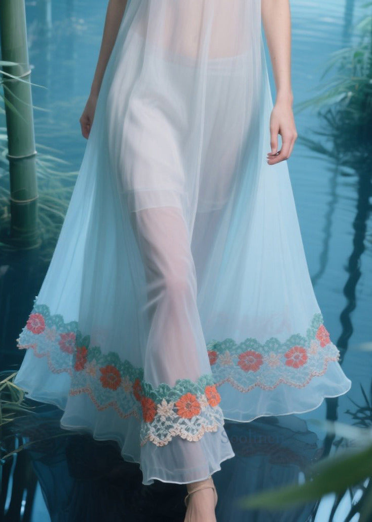 Light Blue Oversized Patchwork Tulle Sheer Dresses Summer