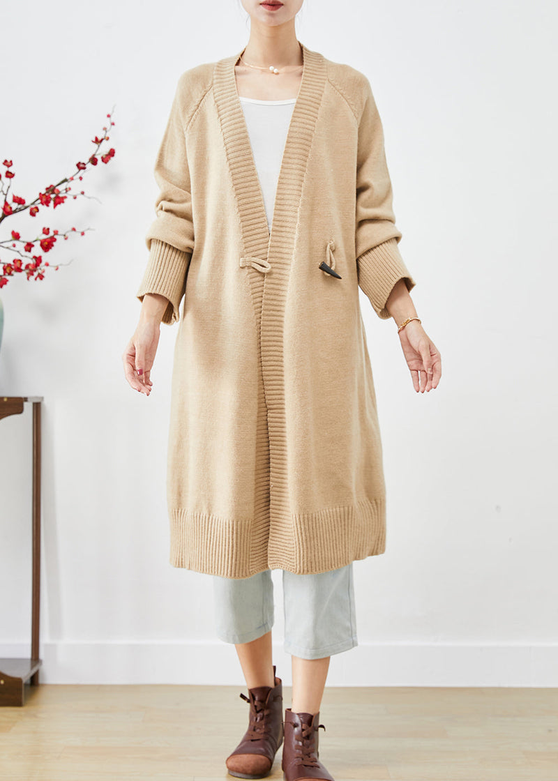 Light Camel Oversized Horn Button Knit Loose Coat Fall