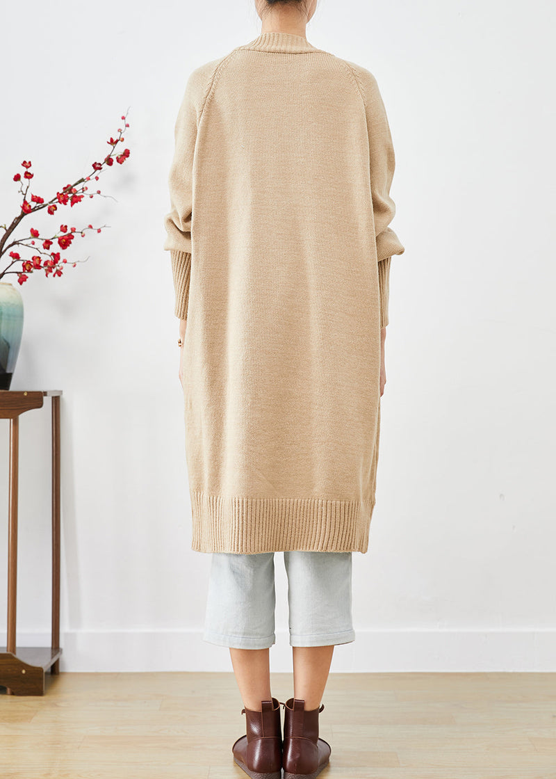 Light Camel Oversized Horn Button Knit Loose Coat Fall