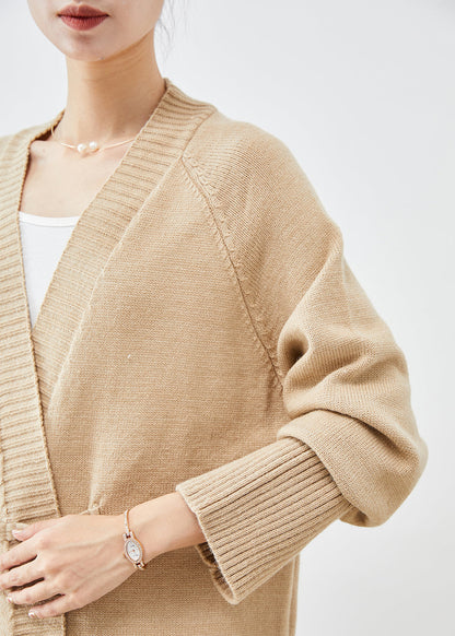 Light Camel Oversized Horn Button Knit Loose Coat Fall
