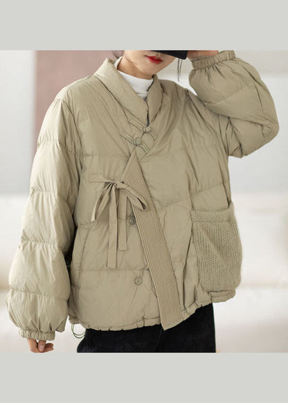 Light Green Cinched Pockets Duck Down Winter Down Coat