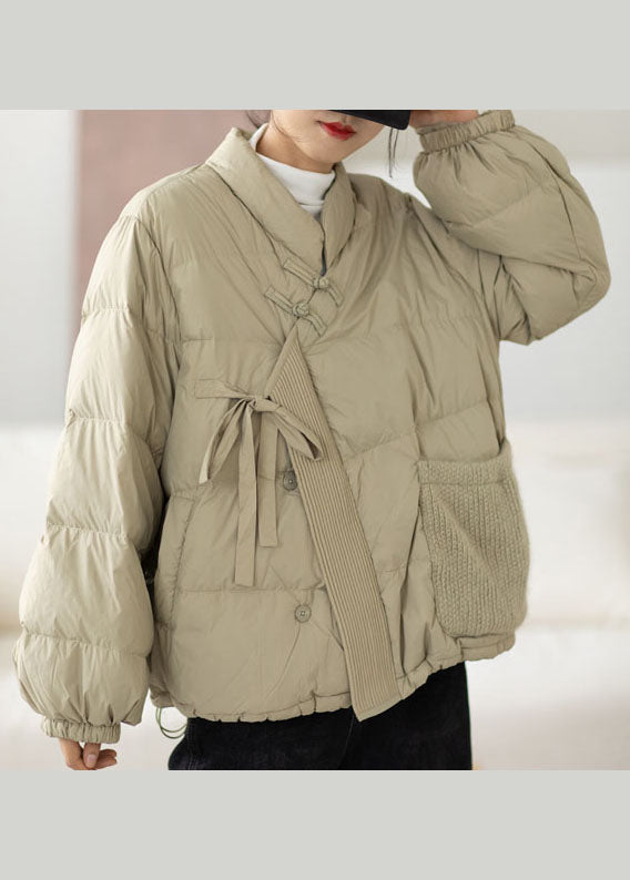 Light Green Cinched Pockets Duck Down Winter Down Coat
