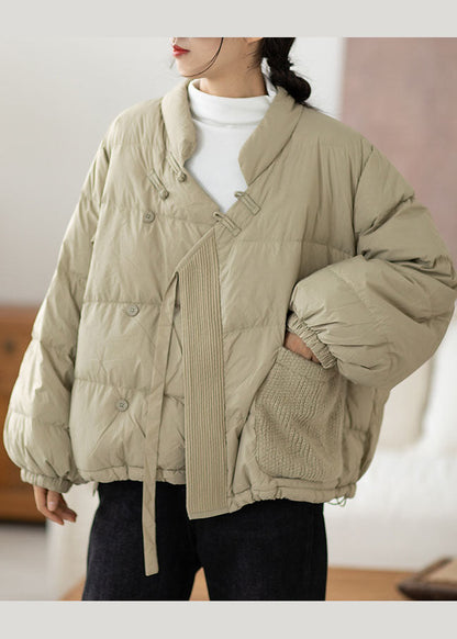 Light Green Cinched Pockets Duck Down Winter Down Coat