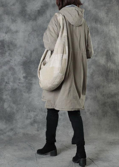 Light Green Hooded Pockets Winter Tie Waist Cotton Puffer Jacket Long Sleeve