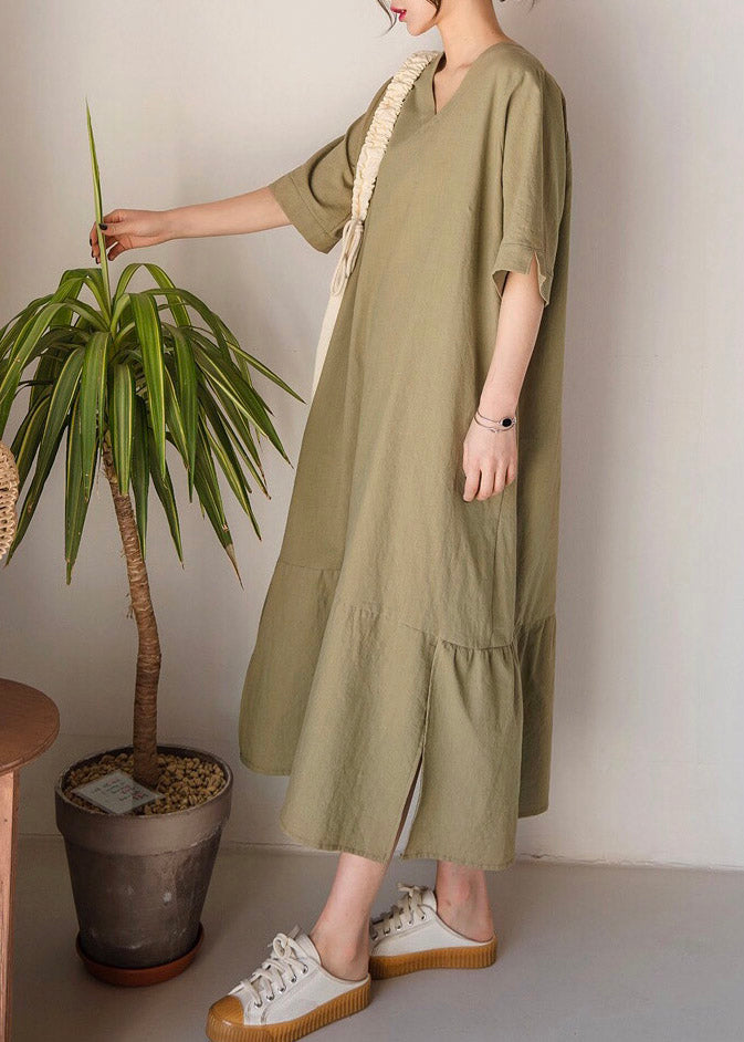 Light Green O-neck Patchwork Long Dresses Summer