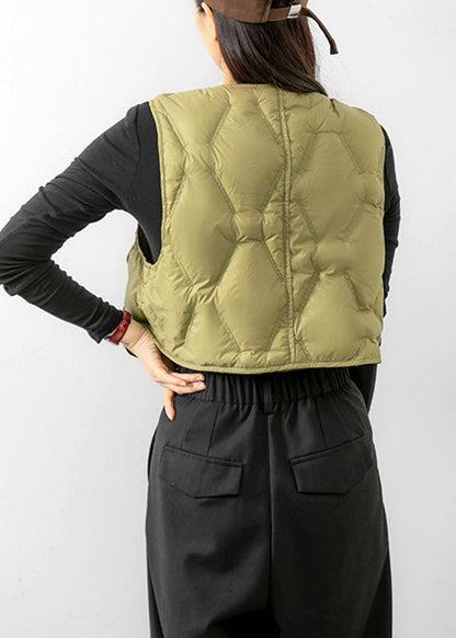 Light Green V Neck Tie Waist Winter Sleeveless Down Vest
