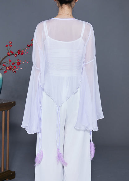Light Purple Butterfly Embroideried Chiffon Cardigan Flare Sleeve