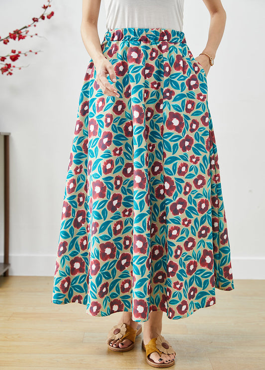 Morning Glory Print Exra Large Hem Cotton Skirt Fall