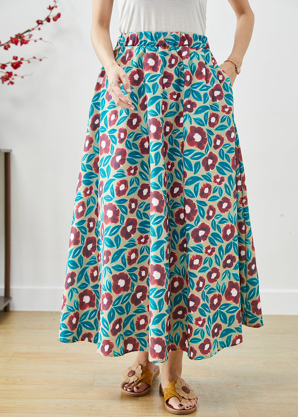 Morning Glory Print Exra Large Hem Cotton Skirt Fall