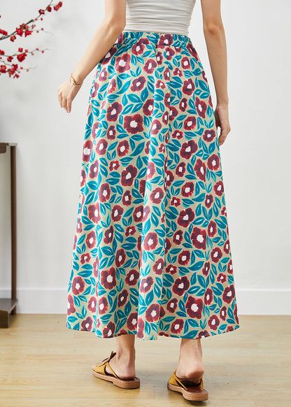 Morning Glory Print Exra Large Hem Cotton Skirt Fall