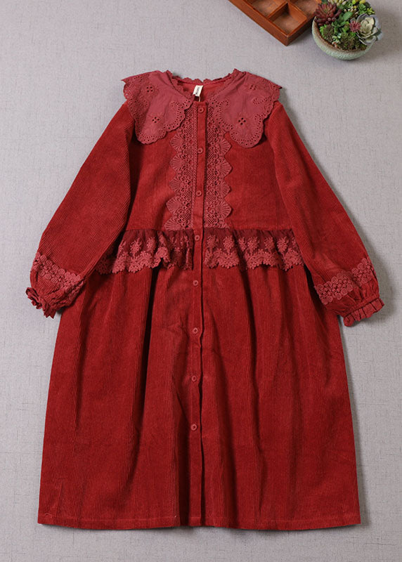 Mulberry Lace Patchwork Corduroy Dress Long Sleeve