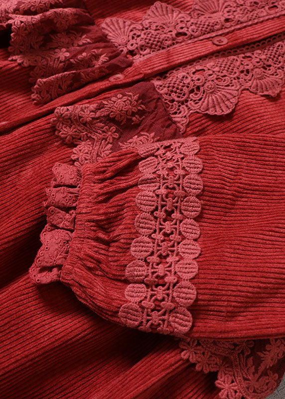 Mulberry Lace Patchwork Corduroy Dress Long Sleeve