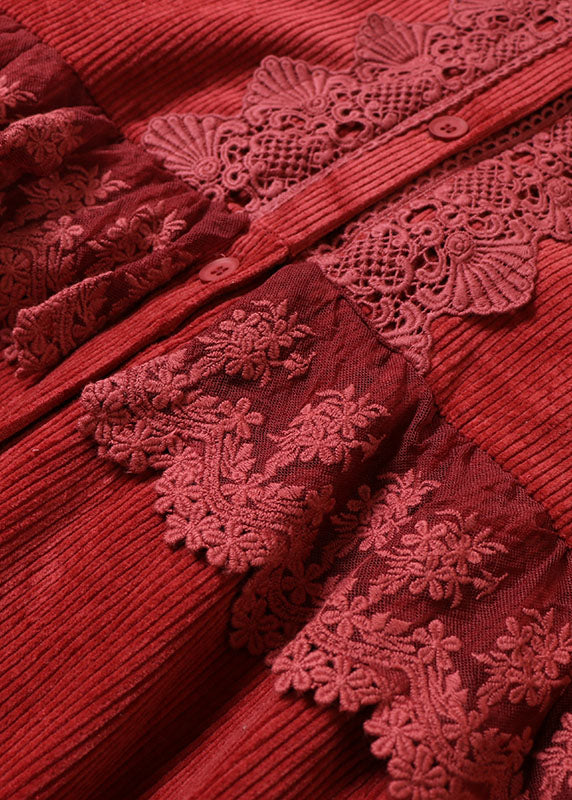 Mulberry Lace Patchwork Corduroy Dress Long Sleeve