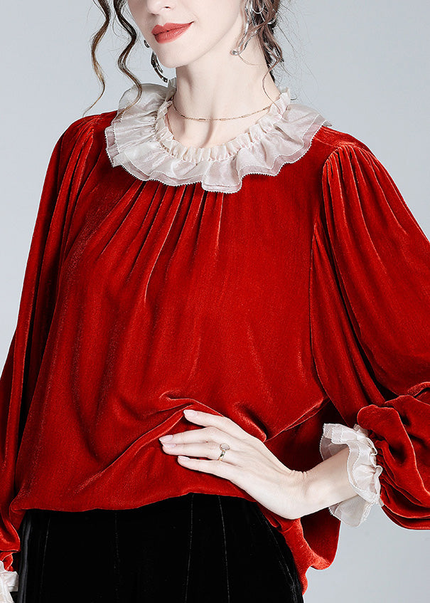 Mulberry O-neck Velour Tops Long Sleeve