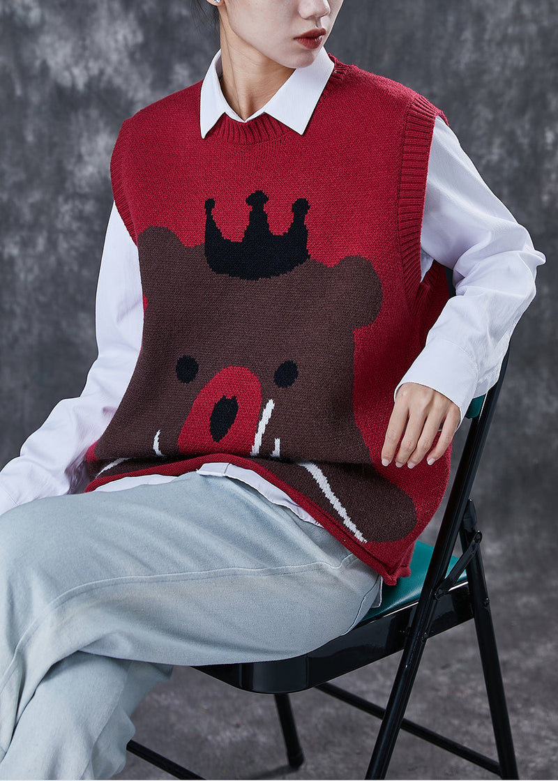 Mulberry Oversized Cartoon Print Knit Vests Spring