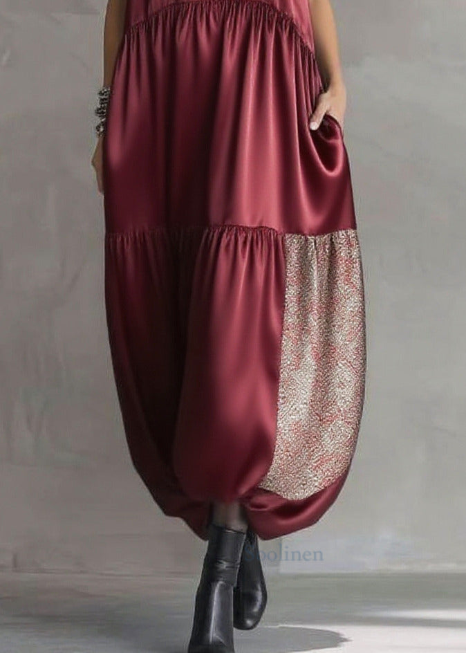 Mulberry Sequins Patchwork Silk Long Dress Sleeveless