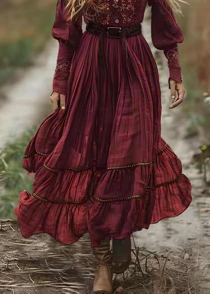 Mulberry V Neck Print Wrinkled Cotton Robe Dresses Spring
