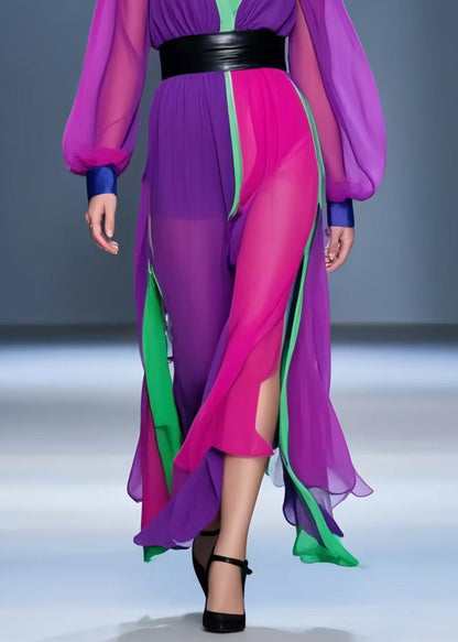 Multicolour Asymmetrical Patchwork Chiffon Dress Summer