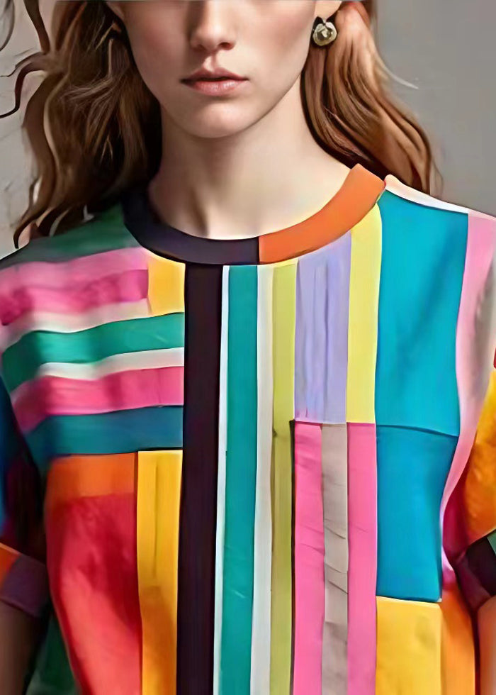 Multicolour Oversized Striped Cotton Tops Summer