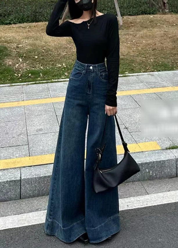 Navy Oversized Denim Wide Leg Pants Fall